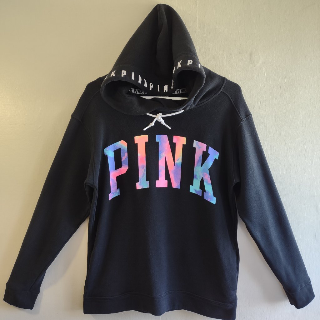 Victoria's Secret Black Hoodie Pullover W/ Tie Dye Pink Size Small